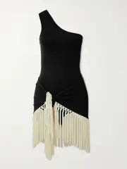 [Taller Marmo] Taller Marmo - Yacare One-shoulder Swimsuit And Fringed Pareo Set - Black - small small Black