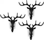3 Piece Deer Head Wall Hook Heavy Duty Hanger Hook Deer Antler No Mark Hook (black)