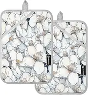 Large Pot Holder Heat Resistant Iceland White Dryad Beauty Summer Flowers Potholder with Pockets Hot Pan Holders Oven Mitts 2 Pack