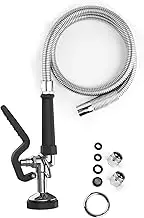 GOSIFACA 45” Stainless-Steel Hose with Pre Rinse Spray Valve,1.42 GPM Water Flow Pre Rinse Sprayer with Ergonomic Handle for Commercial Kitchen Sink,Polished Chrome(Black)