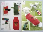 CHRISTMAS DOG COATS, 4 designs 8ply - KING COLE Knitting Pattern 4115