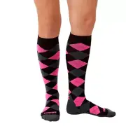Compression Socks for Men Zensah Black Grey Neon Pink Argyle Size Medium