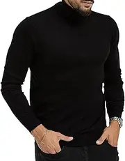 [Qolkmuiy-GJ] Men's High Neck Knitted Sweater Classic Turtleneck Twisted Casual Pullover High Elasticity Knit Jumper Tops