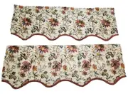 2 New Waverly Felicite Creme Jacobean Floral 100% Cotton Scalloped Valances