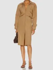 $450 Bassike Women's Brown Collared Long Sleeve Button-Front Shirt Dress Size 2