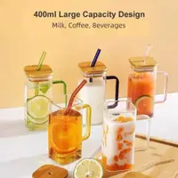 在飛比找ETMall東森購物網優惠-400ml Square Glass Mug With Li