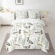 Feelyou Cute Mallard Duck Comforter Set with Sheets Wild Duck Hunting Bed in a Bag for Kids Boys Girls Bedroom Bed Decor Green White 7 Piece Bedding Set Twin Size Hunting and Fishing Soft Bed Set