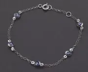 14K White Solid Gold 6" Blue Color Evil Eye Children's Bracelet