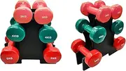 Dumbbells Set 3kg x 2 + 4kg x 2 + 5kg x 2 Dumbbell Pairs - Vinyl Cast Iron - With Free Rack - Weight Training Exercise Workout Fitness Gym Strength