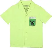 [Minecraft] Build Explore Create Boys Casual Button Down Short Sleeve Shirt for Kids and Toddlers