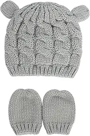 [DEARMAMY] 1 Set Sub Glove Set Mittens Winter Hat for Gloves Knitted Hat Boy Mittens Caps Beanie Cap Born Winter Bonnet Newborn Kit Grey Yarn
