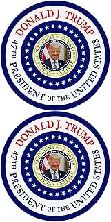 2 Pack President Donald Trump Inauguration Day 2025 Memorabilia Magnet Gift Decoration Vinyl Coat of Arms Auto Bumper Magnet Stickers Fade Proof Waterproof Outdoor Indoor