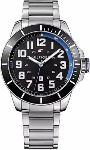 New Tommy Hilfiger Mens Watch With 46mm Black Face & Silver Breclet