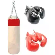 PUNCHING BAG w/ 2 PAIRS OF BOXING GLOVES MMA Training Sparring Canvas Heavy Duty