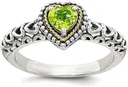 [JewelryWeb] 925 Sterling Silver Polished Artisan Oxidized With 14k Peridot Ring Band Style-Ring for Women