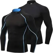 [EAONLFP] Men's Compression Shirts Mock Neck Long Sleeve Sports Workout T-Shirt Running Cool Dry Tops Base Layer