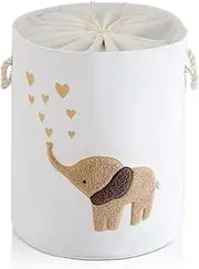 INough Baby Laundry Basket Laundry Hamper, Canvas 58L XL Baby Clothes Basket, Collapsible Brown Laundry Basket for Nursery Toy Baskets with Drawstring Closure, KidsRoom Decor for Boys
