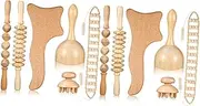 2sets Wooden Therapy Massage Kit Back Massager Massage Roller Engraved Stick Contour Board for Full Body Relaxation 6pcs*2