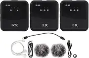 Wireless Lavalier Microphone Systems, Noise Cancelling Lapel Bluetooth Mic with LED Display, 1 for 2 Wireless Microphone Transmitters & Receivers for Outdoor Live Recording