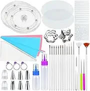 112 PCS Cookie Decorating Kit Supplies Including Acrylic Turntable Brushes Scribe Needle Bags Icing Bottle Cutter for Cookie Cupcake Cake Decoration