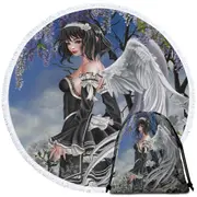 Beautiful Fairy and White Flowers Round Beach Towel