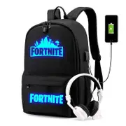 Fortnite Backpack USB Charge Luminous Travel School bag Girl Boy Capacity Laptop Mochilas For Teenagers Black