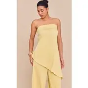Lemon Bandeau Asymmetric Drape Detail Top, Lemon