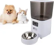 SustVita Timed Pet Food Dispenser - Automatic Cat Feeder with 304 Stainless Steel Food Bowl, Multifunctional 5L Capacity for Indoor Pets (Single Bowl with Camera)