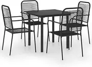vidaXL 5-Piece Garden Dining Set - Retro Inspired Outdoor Dining Furniture - Black Powder-Coated Steel with Glass Tabletop and Comfortable Cotton Rope Chairs