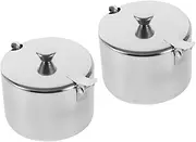 PRETYZOOM 2 Pcs Stainless Steel Condiment Pot Round Kitchen Sugar Jar with Spoon Easy to Clean Modern Aesthetic Versatile Seasoning Container for Countertop Organization