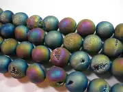 Awesome Titanium Plated Agate Druzy Round beads 12mm - 8" strand