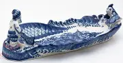 Gzhel Serving Platter serving Dish figurine peasant and gold fish fairy tale