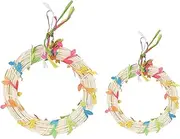 Parakeet Swing - Bird Cage Ring Perch - Funny Colorful Parakeet Parrot Conure Cockatiel Porch Ring Swing Toy with Leaves Cage Accessories