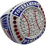 Discount Sports Rings BALL FINALIST RING — WHITE BODY, RED STONES, BLUE SIDES, NATIONAL RING Championship Ring, Premium Softball Baseball Ring/Player/Team Awards/Tournament Rings 4-53, Blue,White,Red,