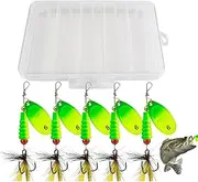 Spinner Baits for Bass Fishing | Sequin Lures Kit with Feathered Hooks - 5X Spinnerbait Jigs with Tackle Box, Fishing Accessories for Bass Trout Salmon Walleye