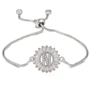 Letter "N" Initial Round Clear Sparkly Cubic Zirconia Thin Bracelet