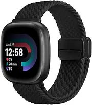 FINTIE Magnetic Braided Stretchy Band Compatible with Fitbit Versa 4 3 / Sense 2 1, Soft Woven Nylon Sport Elastic Replacement Strap Wrist Bands
