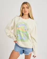 [Rip Curl] Rip Curl Women's Sun & Sea Relaxed Crew Sweatshirt in Bone Cream Size Medium M Bone Cream