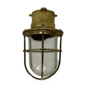 Small Brass Caged Clear Glass Globe Nautical Ceiling Light