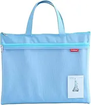 [pendancy] A4 Document Bag, Zip File Pouch, Zippered Handbag, Books Carry Bag Waterproof Double Zippers Pockets for Office Travel (Blue)