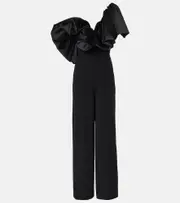 [Solace London] Solace London Perla ruffled satin-trimmed jumpsuit UK 8 black