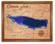 Oneida Lake New York 3D laser cut wood lake map. lake house decor