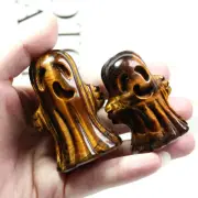 Natural Tiger's Eye Stone Quartz Crystal Skull Carved Ghost Decor Healing Gift