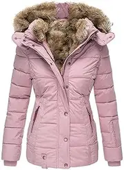 [DSAoTeng] Women's Thick Fleece Lined Waterproof Long Coat with Fur Trim Warm Slim Fit Padded Hood for Winter Outdoor Cold Weather
