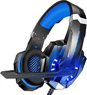 BlueFire 3.5mm Stereo Gaming Headset for PC, Over-Ear Gaming Headphones with Noise Canceling Microphone, Volume Control and LED Lights for PC, Laptop, Tablet(Blue)
