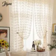 Pastoral Sheer Tulle Embroidery Short Curtain for Door Window Divider Room Decor