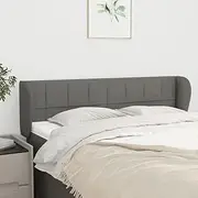 Dark Grey Upholstered Headboard with Ears 147 cm, Adjustable Height, Full & King Size - Fabric Headboards for Bed Frame, Wall Mounted