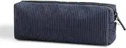 Corduroy Pencil Case, Blue, 1Pc Large Capacity Pencil Bag, Zippered Pen Case