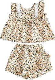 [HOOLCHEAN] Baby Girls Ruffle 2PCS Set Floral Flutter Sleeves Top Blouse and Shorts Outfit