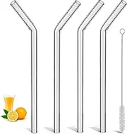 [LIFEHIM] Glass Straws Drinking Reusable: Clear Glass Straw Reusable Glass Straws Bent Glass Drinking Straws Wide Glass Smoothie Straws 10 inch Long Glass Straws Thick for Smoothies